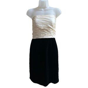Ralph Lauren Ivory Silk Black Velvet Strapless Cocktail Dress Size 6 Festive